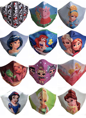 WIEDERVERWENDBARE GESICHTSMASKEN FILTER PRINZESSIN FROZEN LOL PUPPE PEPPA KINDER MÄDCHEN KINDER 