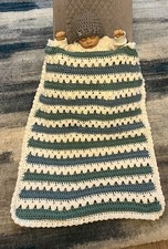 Crocheted striped baby blanket, blue, green mix , great baby shower gift