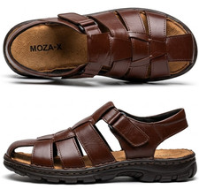 Mens Leather Sandals New Walking Hiking Summer Trekking Casual Sandals Size UK