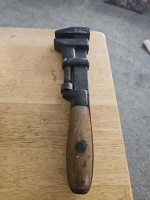 Vtg W&B  Whitman and Barnes 12'' Monkey Wrench W/Wood Handle. USA.  Warranted. 