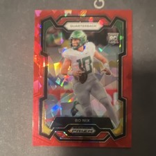 Panini Prizm Draft Picks Bo Nix #105 Red Cracked Ice Rookie Football Card 2024. rookie card picture