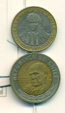 2 BI-METAL COINS from CHILE - 100 & 500 PESOS (BOTH DATING 2001)