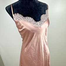 VTG Victorias Secret Chemise Satin Slip Nightie Lingerie sz L Rose Pink Lace