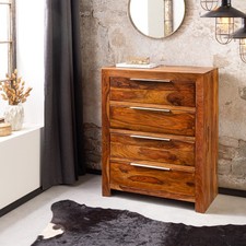 Massivholz Kommode PURE - 100cm -braun silber - Sheeshamholz - vier Schubladen