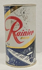 Nice Dark Blue Rainier flat top Beer Can (Guy singing, keyboard)