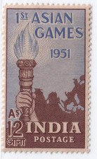 India 1951 Single Stamp 1st Asian Games New Delhi Torch in front of Map of Asia