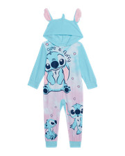 Disney Girls' Stitch Cute  Fluffy Hooded One Pc Union Suit Pajama Sleepwear, XS