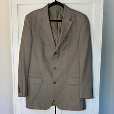 Oscar de la Renta Men's 100% Silk Beige Brown Houndstooth Blazer Size 40 Long