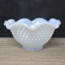 White Opalescent Fenton Hobnail Glass Footed Bowl Dish