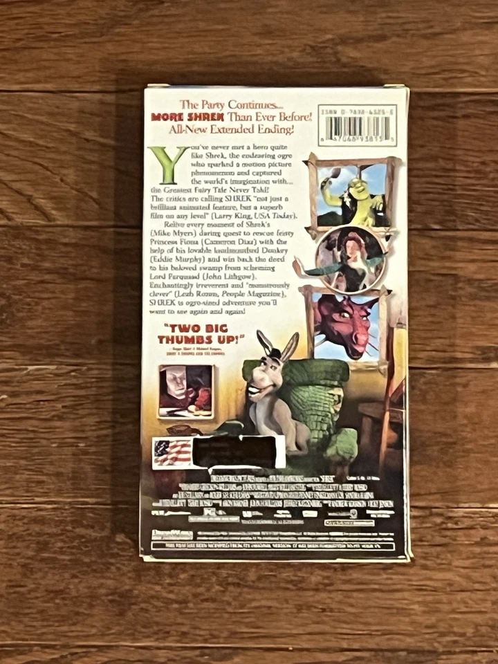 Shrek VHS, Dreamworks 2001, Eddie Murphy Mike Myers Classic Vintage! - Image 2 of 2