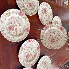 Johnson Bros Rose Chintz Pre-War Mark - Unused Dinner Plates Lot of 8
