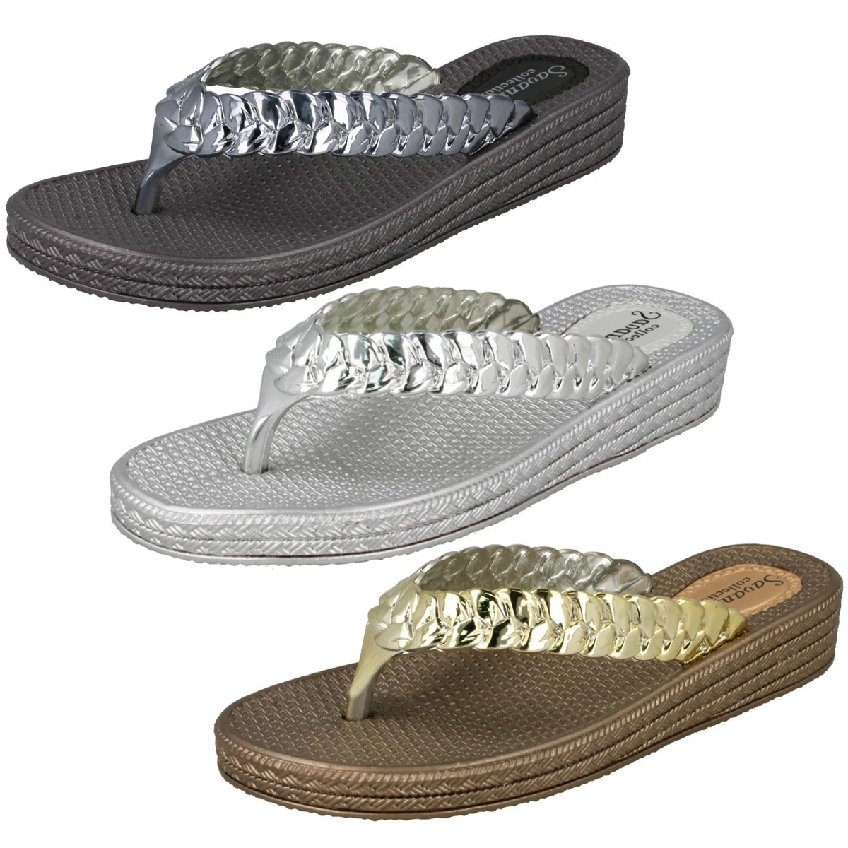 Volatile Sandali Infradito Con Zeppa Frappachino Donna – Argento, Suola EVA Ultra Comfort