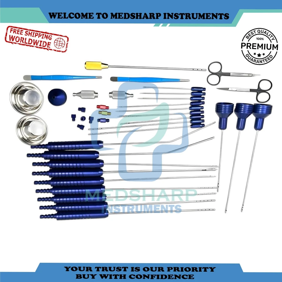 Juego de cánulas de liposucción 40 piezas | Kit de instrumentos quirúrgicos A+ acero inoxidable CE Foto 3 de 3