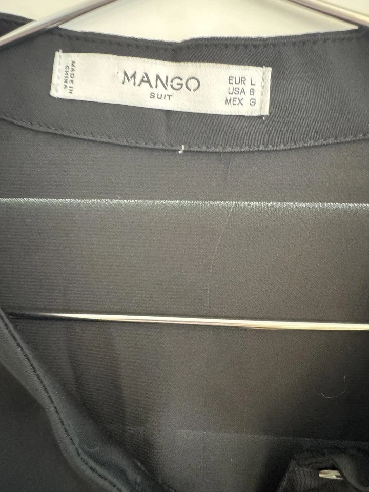 Blusa negra mango con mangas de encaje y cuello mandarín talla 8 Foto 3 de 4