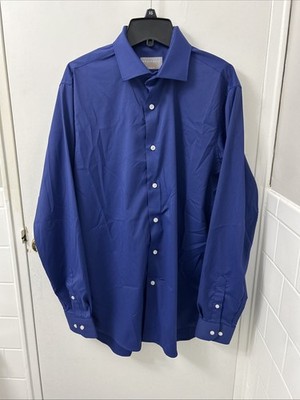 Perry Ellis Portfolio Tech Shirt Mens Sz 15.5 34/35 Blue Slim Fit Button Up L/S