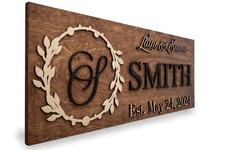 Custom Family Name Sign Personalized Wood Wedding Gift Rustic Last Name 3D