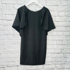 Calvin Klein Black Shift Dress Flutter Sleeve Open V-Back Size 6 LBD Ruffle