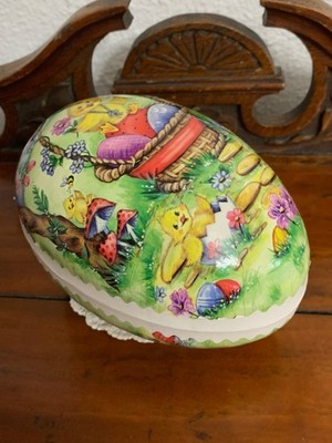 Vtg Nestler Paper Mache Easter Egg ''The Duckling Family at the Cottage'' Germany