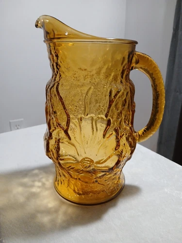Vintage Anchor Hocking Flower Pitcher Glass Antique Pitcher