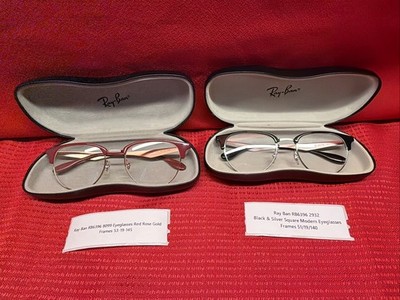 Lot of 2 Ray-Ban Frames w/Cases - Silver/Black - Rose Gold/Red