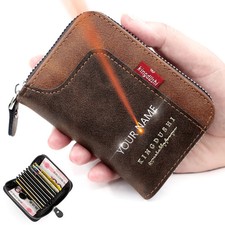 New Short Men Wallets Name Engraving Card Holder Zipper Male Coin Purses High Qu