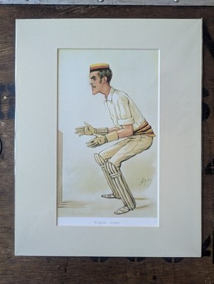 Vintage Vanity Fair Cricket Druck ''Affe'' Karikatur montiert 11x14 Sport Mann Höhle