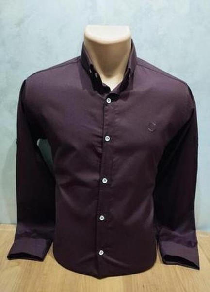 Men Boss Shirt Burgundy Cotton 38 / M / 46