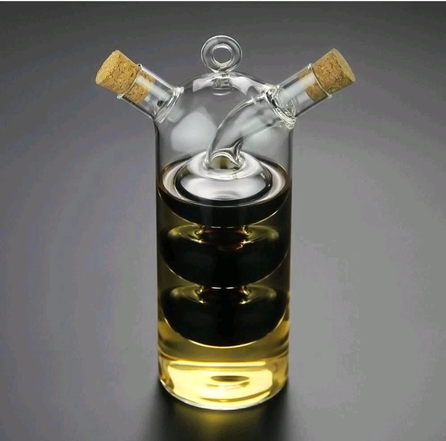 Olive Oil And Vinegar Dispenser Cruet Bottles 2 In 1 Transparent Dual Glass For