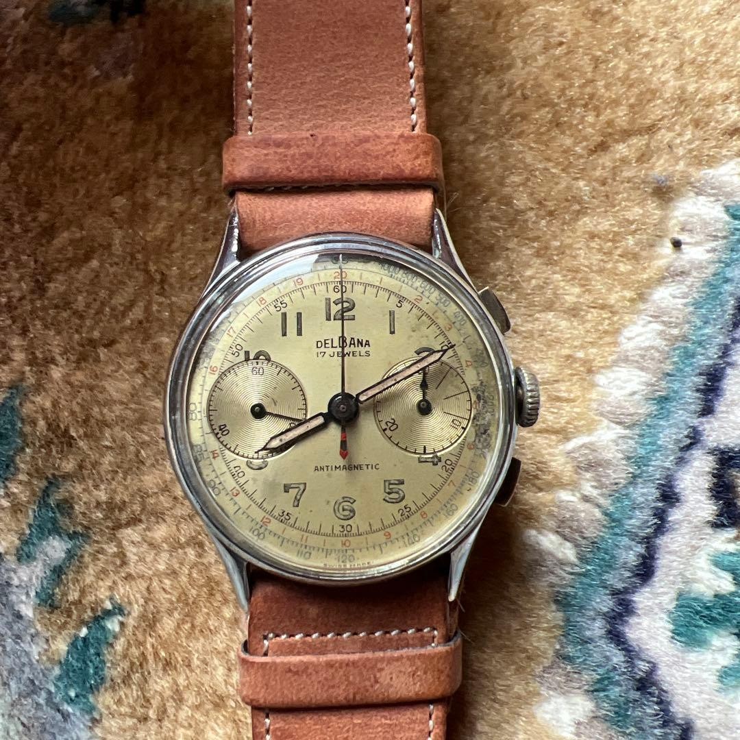 DELBANA Chronograph 17 Jewels Manual Wind Vintage Watch 1950s