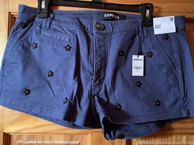 Women s Express Low Rise Shortie Embellished Size 12 Denim Shorts NWT