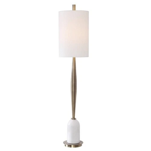 Uttermost Minette Transitional Steel Marble Fabric Buffet Lamp in White/Brass - Picture 1 of 10