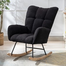 Teddy Wingback Glider Rocker, Nursing Chair Side Pocket Wood Base Dark Blue