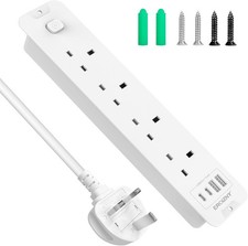 Recessed Power Socket with USB C, 4 Way Extension Lead 3250W Hidden Desk Power