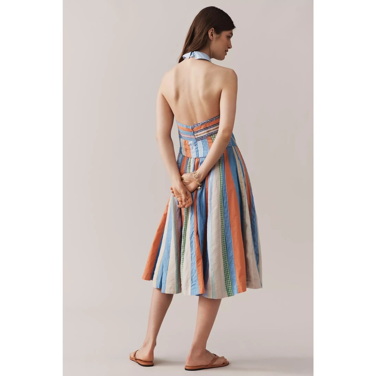 New Anthropologie Maeve Collared Halter Midi Shirt Dress $188 SIZE 4 Striped