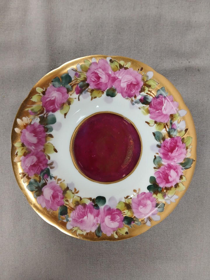 Painted Red Roses T&V Limoges Hand Painted Pink Roses Gold & Purple Luster Bouillon Cup ...