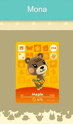 MARKENLOS Animal Crossing Amiibo Nfc Karte weiß #294 Mona / Maple