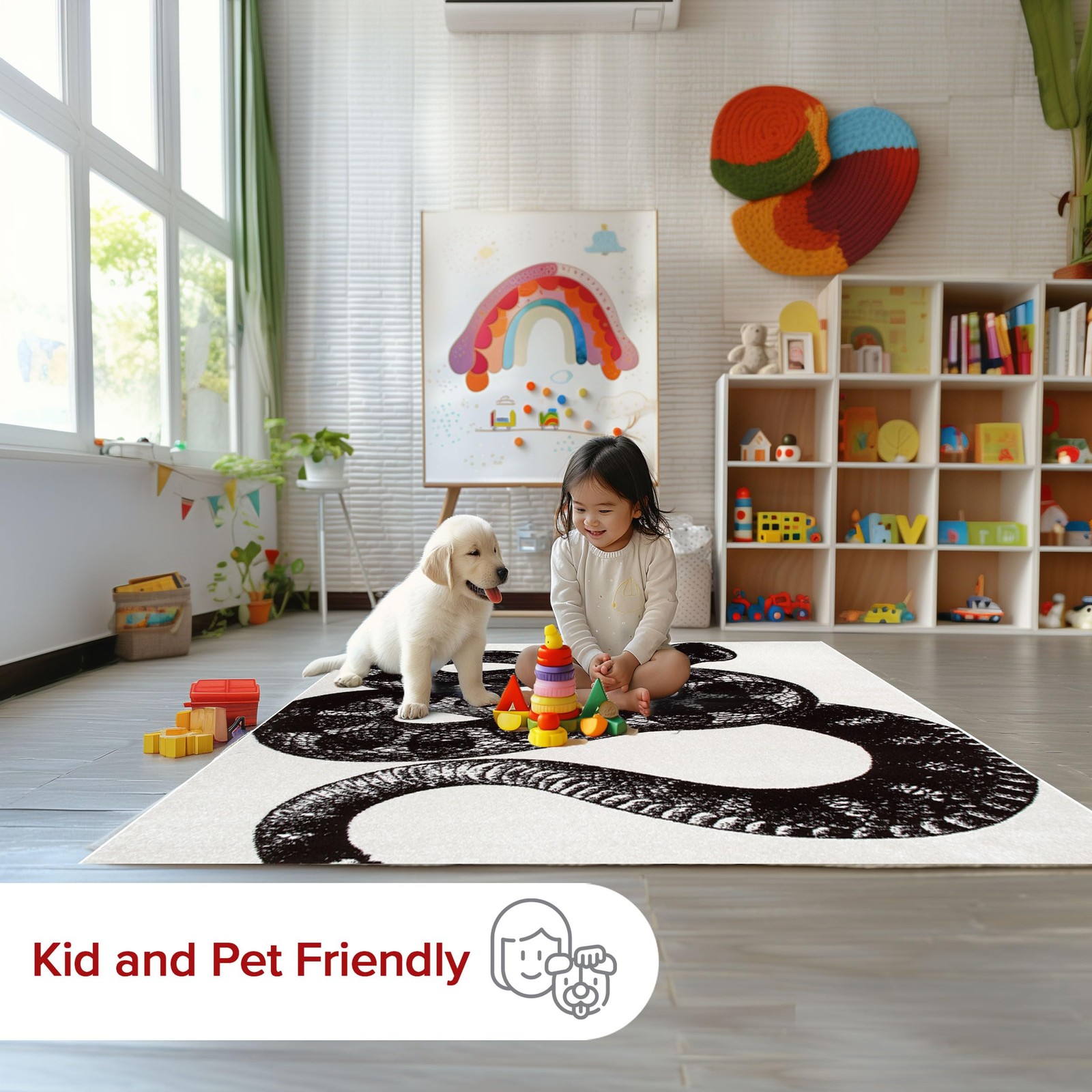 5x8 Thomas Paul Serpent Area Rug, Black & Off White, Snake Design, Non-Slip B... thumbnail 5