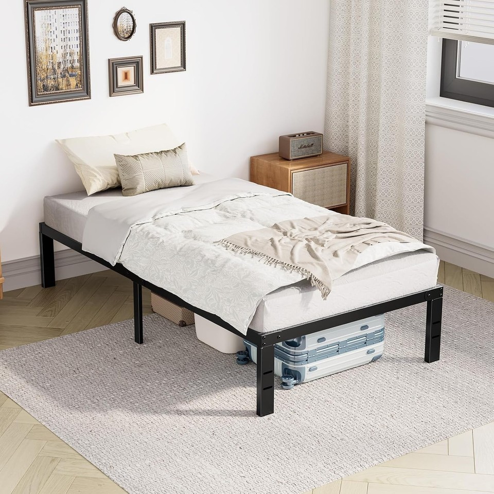 Steel Frame Rust Windows Modern Twin Platform Bed Frame - 14 Inches High, Rust-Resistant Metal ...