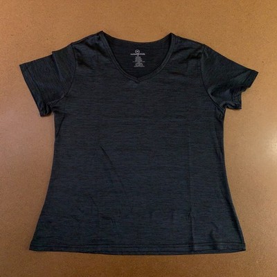 Real Essentials Womens Size Medium Charcoal Short Sleeve V Neck Active Tee New