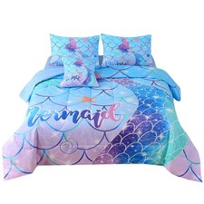 Mermaid Comforter Set Twin Size, 6 Piece Mermaid Tail Bed in A Bag,3D Colorfu...