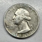 1939 25c Washington Quarter Actual Coin , Clear Date And Rim .  Nice Coin