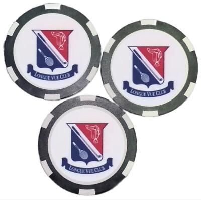 THREE (3) Longue Vue Club - Poker Chip Golf Ball Marker