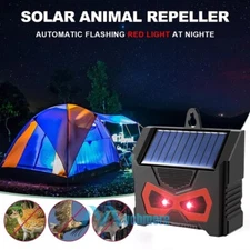 Solar Nocturnal Animal Repeller Ultrasonic Deer Skunk Raccoon Deterrent Red LED
