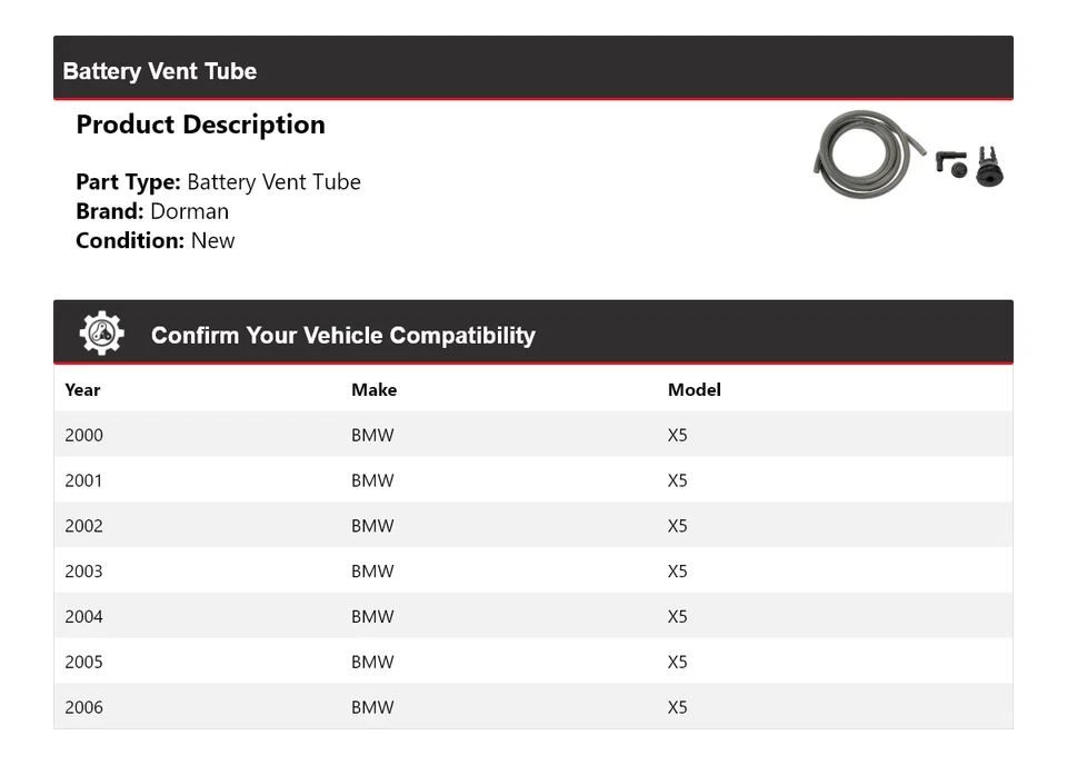 Tubo de ventilación de batería para BMW X5 Dorman 2000-2006 2001 2002 2003 2004 2005 Foto 2 de 4