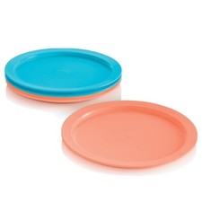 Tupperware TupperKids Round Plates 7 1/2" Blue Peach Set of 4