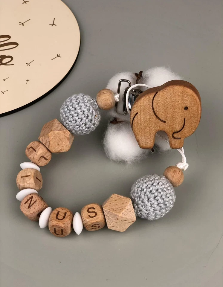 Schnullerkette mit Namen, Schnullerkette mit Namen Elefant, Schnullerkette  - Bild 3 von 3