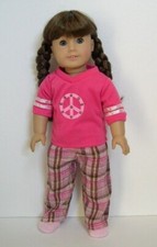 NEW PINK PEACE Pajama Set for American Girl Doll NO DOLL 18" Julie