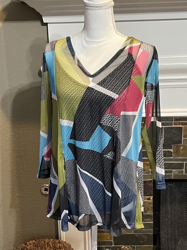 Lynn Ritchie Silver Tunic Sheer w/ Tank Top sz Medium Casual Travel Business