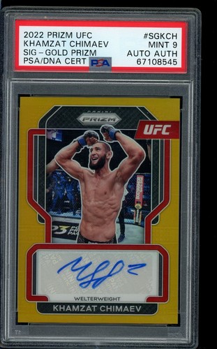 2022 Panini Prizm UFC Khamzat Chimaev True Gold Signatures 1ST auto 10/10 PSA 9