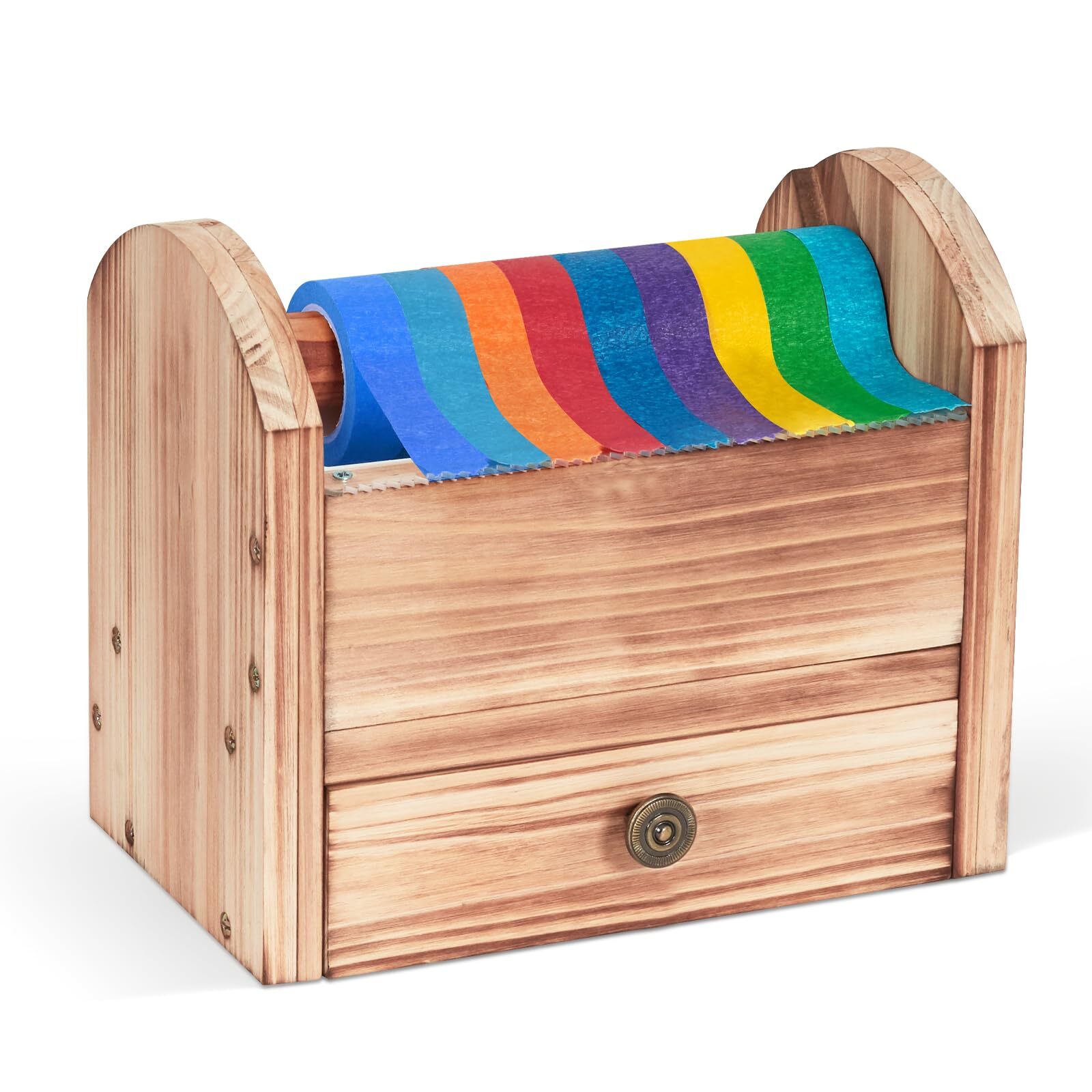 Wooden Masking Tape Dispenser with Storage Drawer for Kids Crafts-image